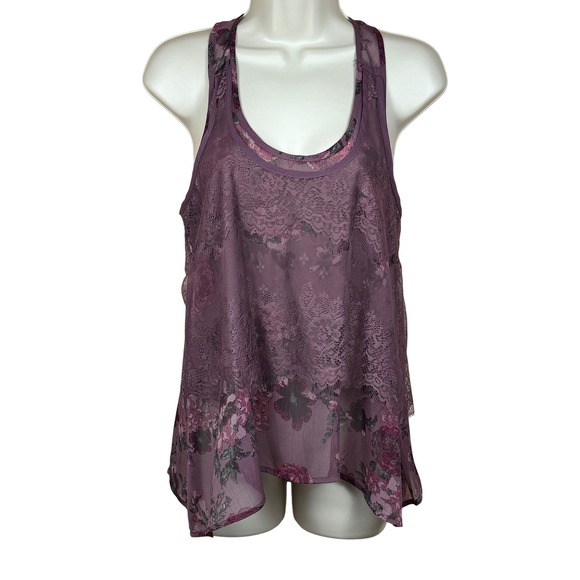 Mudd Tops - Mudd Tank Top Womens Sheer Layered Size S Purple Floral Fairy Festival Boho Y2K
